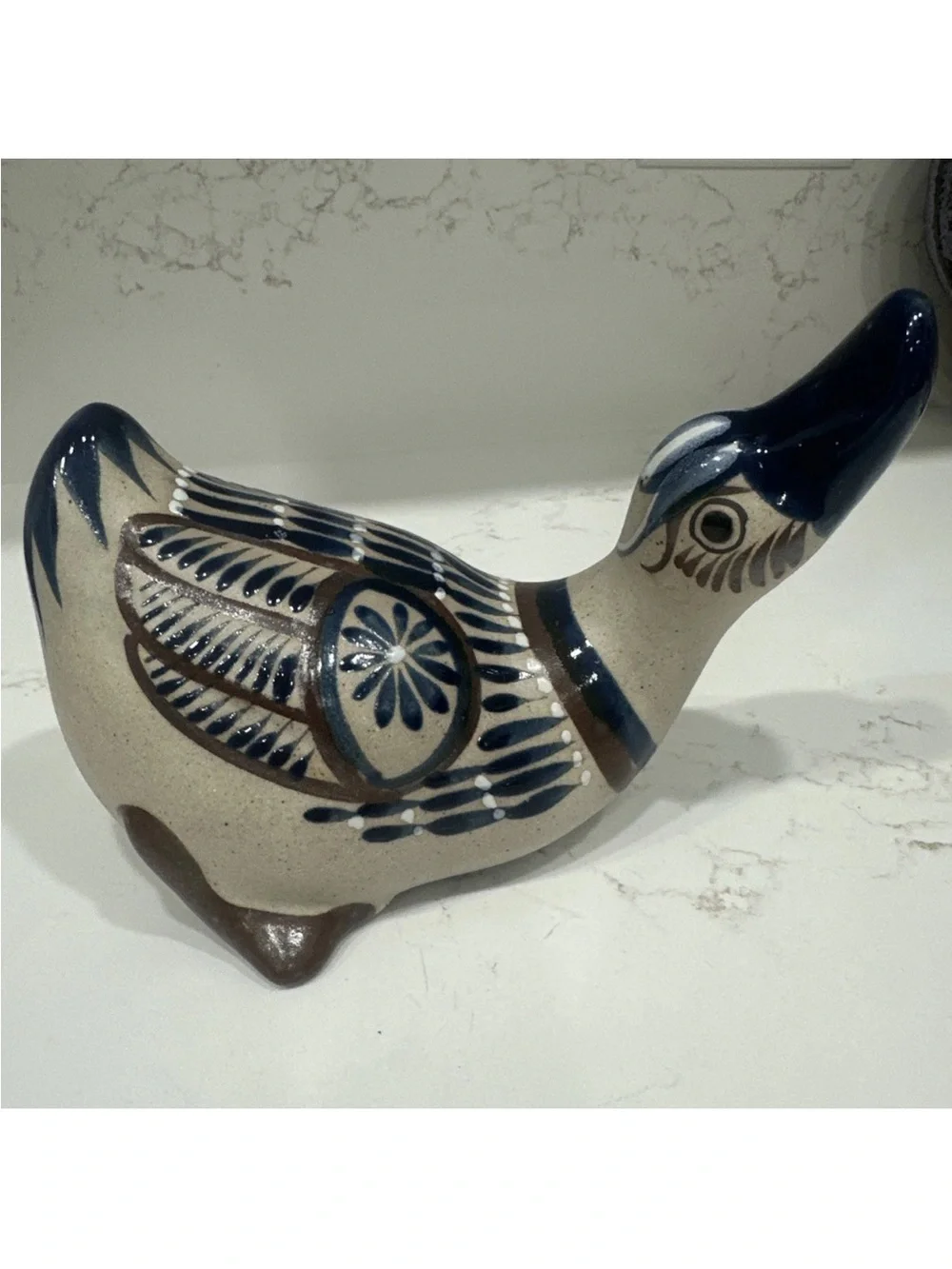 Vintage Tonala Mexico Pottery Duck Figurine Hand Painted Folk Art Bird